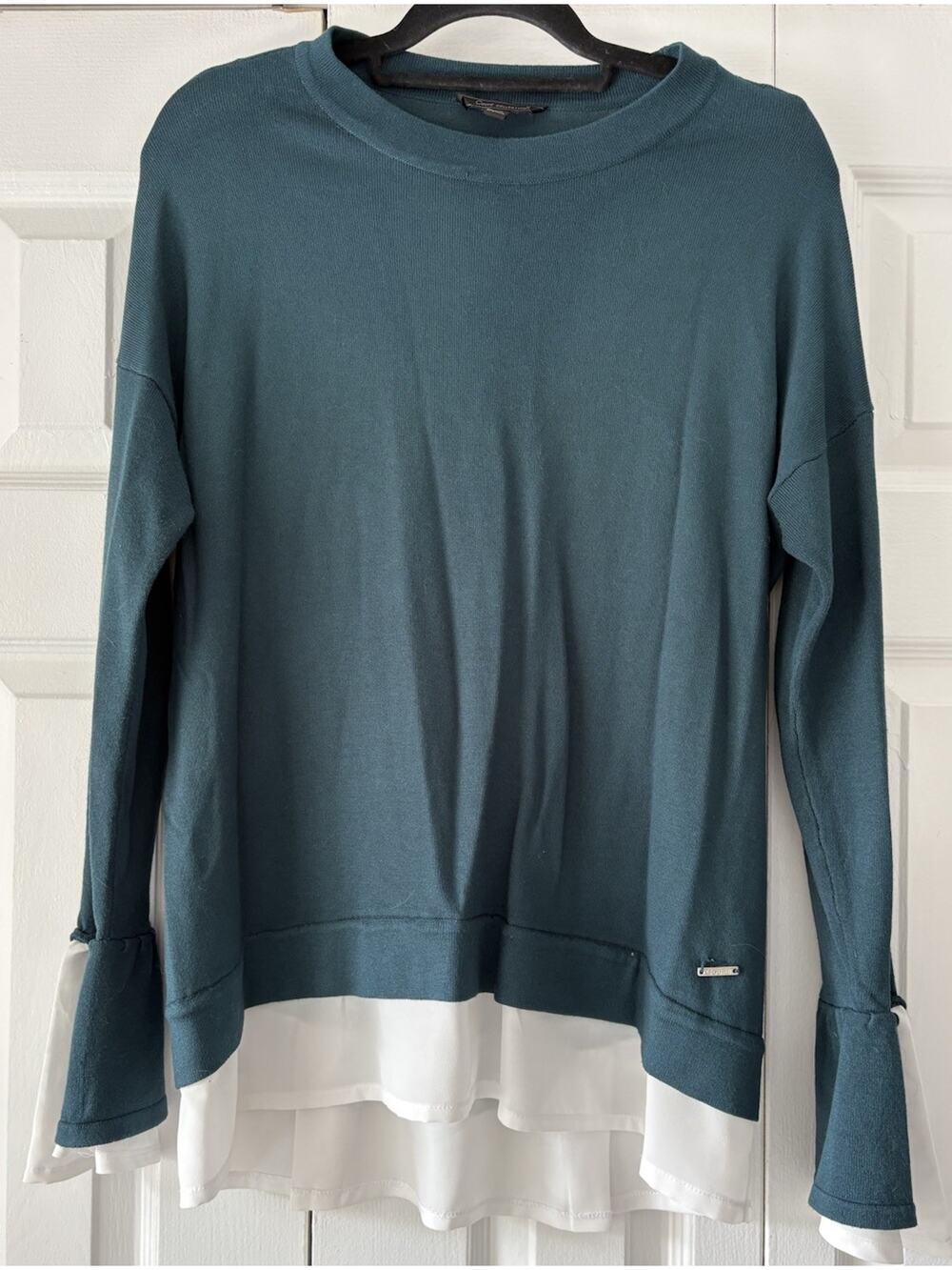 Coupe Layered Teal & White Blouse Top Long Sleeve Sz M